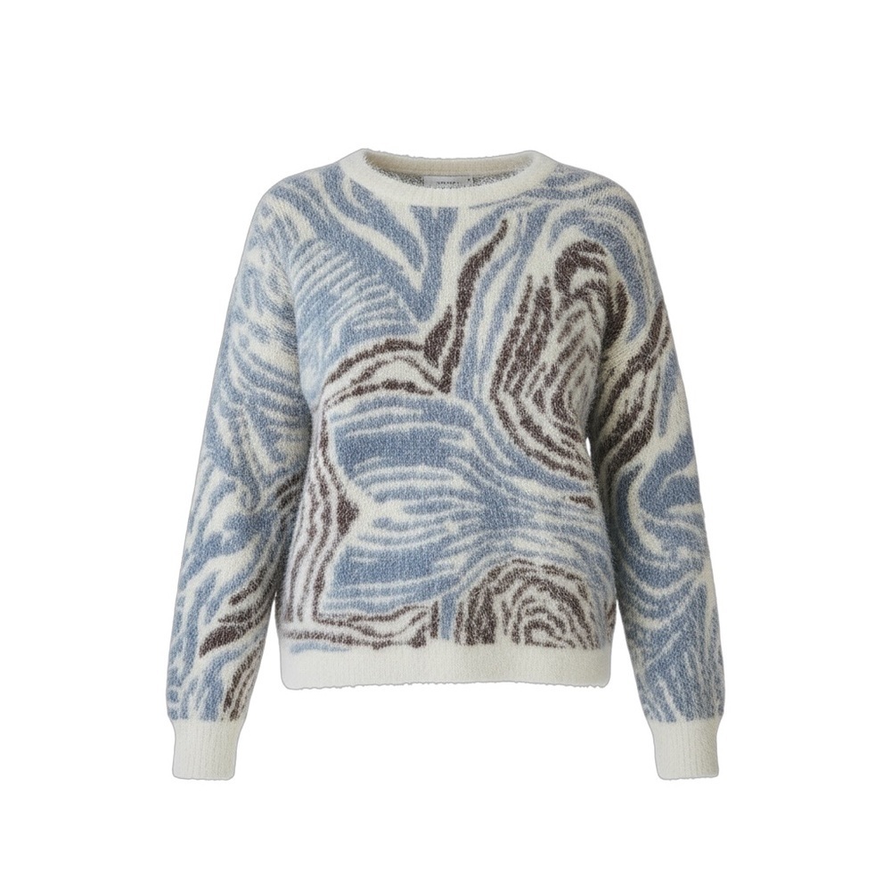 Enra & Lea Paris Eyelash Fuzzy Zebra Swirl Sweater Blue Ivory Brown | Size Small - Picture 8 of 8